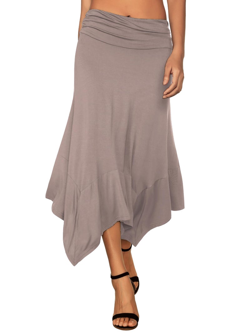 DJT Women's Flowy Handkerchief Hemline Midi Skirt Large Coffee - Image 1